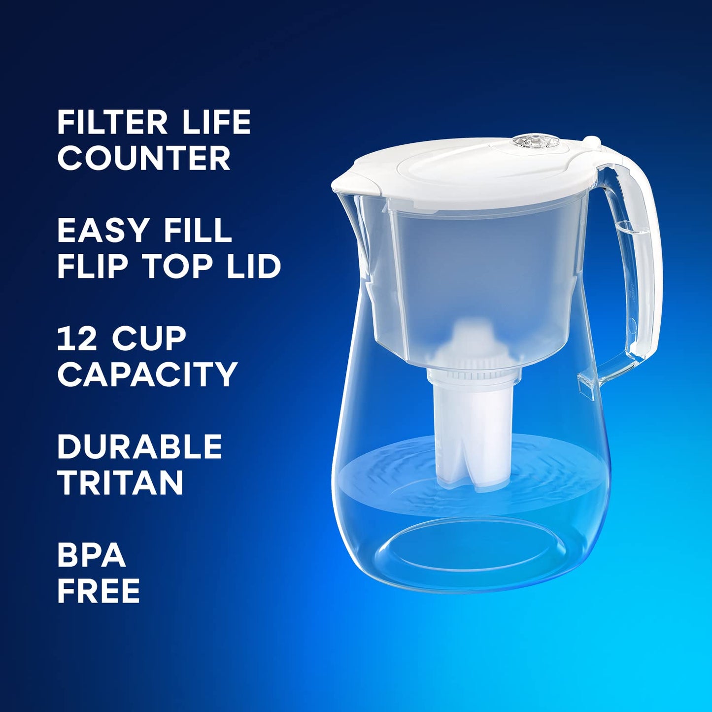 Twinkliss 12-Cup Water Filtration Jug - White, Includes 1 x B15 Filter