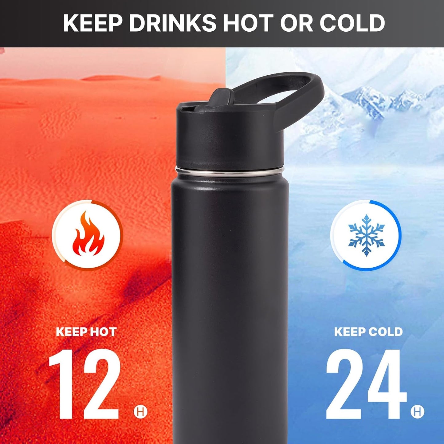 Twinkliss Metal Water Container with Straw and Broad Opening Cap, Stainless Steel